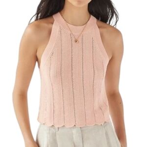 Aritzia Wilfred Knit Halter Tank Coquette Fairy Dainty Womens Med Coral Scallop